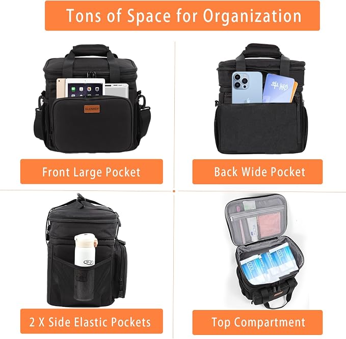 Expandable Lunch Box Cooler Bag - Insulated Soft Lunch Bag for Men Women - Large Lunchbox for Adults Work Camping Outdoor Travel Black 16L