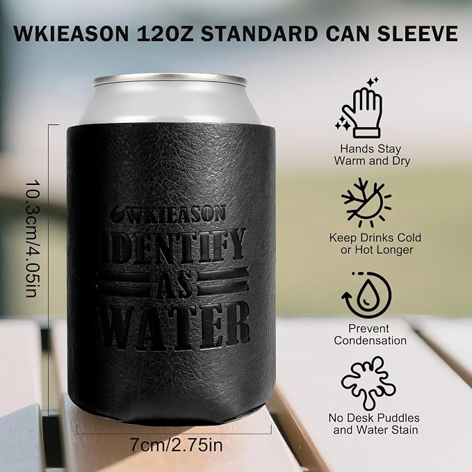 WKieason Valentines Day Gifts 2pc for Him Dad Leather Can Cooler for Dad Fathers Day Can Coolie Sleeves for Men Women Her Girlfriend Boyfriend Husband Wife Anniversary Birthday Funny Can Cooler