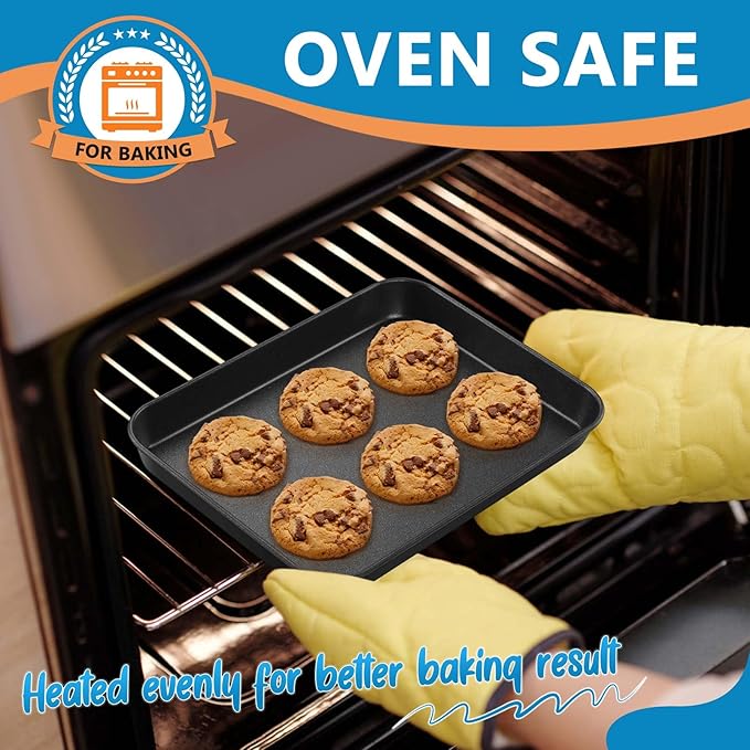 P&P CHEF 9 Inch Baking Cookie Sheet Pan, Carbon Steel Oven Tray, Non Stick Bakeware for Cooking Baking Bread Meat Vegetables, Sturdy & Healthy, Easy Clean, 2Pcs