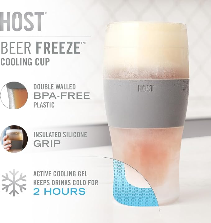 Host Freeze, Frozen Mugs, Freezable Pint Set, Beer Keep Your Drinks Cold, Double Walled Insulated Glasses, Tumbler for Iced Coffee, 16oz, Set of 2, Green