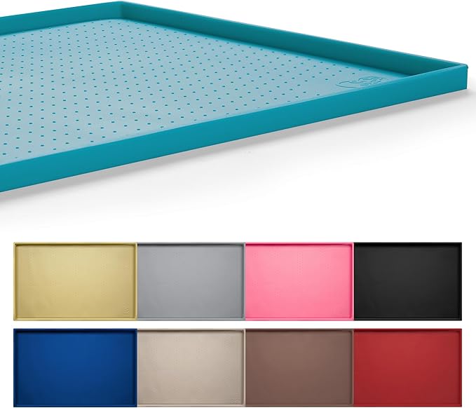 Hubulk Dog Feeding Mat,100% Waterproof BPA Free Silicone Pet Food and Water Bowl Placemat,Dishwasher, High Raised Edge to Prevent Spills,Nonslip Tray to Stop Messes on Floor (24"x16"x0.5", Teal)