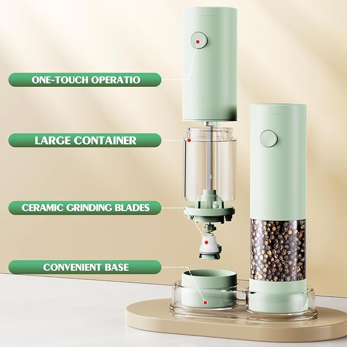 Electric Salt and Pepper Grinder Set Automatic Battery Pepper Mill Shakers Adjustable Coarseness Upgraded Larger Capacity with Led Home and Kitchen Appliances Birthday Gifts for Women Mom