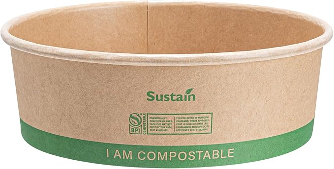 Restaurantware Paper Food Containers 50 Pack Of 25 oz Disposable Round Kraft Salad Bowls BPI-Certified Compostable Stackable Greaseproof Meal Prep Take Out Containers For Soups, Snacks And Desserts
