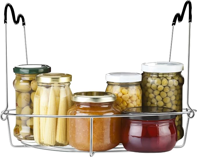 12in Stainless Steel Canning Rack with Contour Handles, Holds 7 Pint or 6 Quart Jars in Pressure Canner Pot