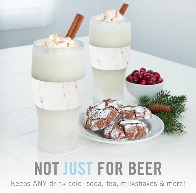 Host Freeze, Frozen Mugs, Freezable Pint Set, Beer Keep Your Drinks Cold, Double Walled Insulated Glasses, Tumbler for Iced Coffee, 16oz, Set of 2, Marble