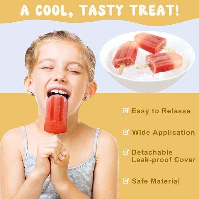 Popsicles Molds, 10 Cavity Silicone Popsicle Molds Easy-Release BPA-free Popsicle Molds Ice Pop Molds Homemade Popsicle Mold Ice Cream Molds with 50PCS Popsicle Sticks for Yogurt Juice Smoothies