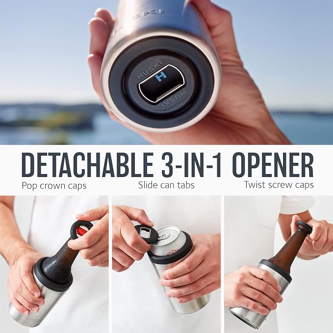 Huski Beer Cooler 2.0 | NEW | Premium Can and Bottle Holder | Triple Insulated Marine Grade Stainless Steel | Detachable 3-in-1 Opener | Works as a Tumbler | Best Gifts for Beer Lovers (Powder Pink)