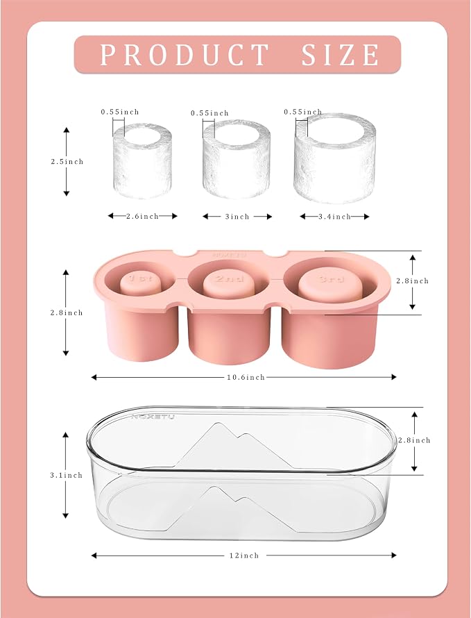 Silicone Ice Mold for Stanley Cup 30 40oz, Tumbler Ice Maker | Easy Fill and Release Without Touching Ice, Ice Cube Tray with Clear Lid and Bin for Freezer, Whiskey, Cocktail (Pink)