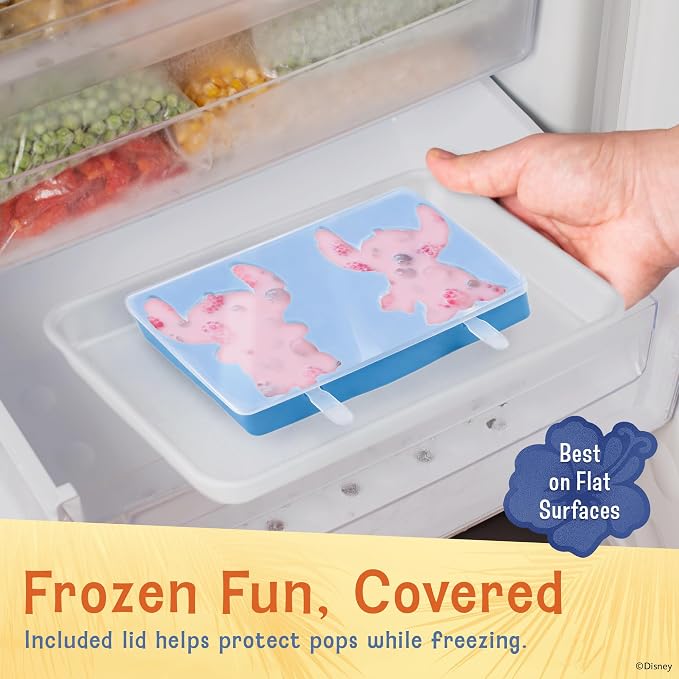 Disney Silicone Popsicle Molds with Lid – Compact BPA-Free Popsicle Maker Featuring Stitch, Flexible Ice Pop & Ice Cream Molds with Sticks, Dishwasher Safe, 2 Mold Set for Homemade Frozen Treats