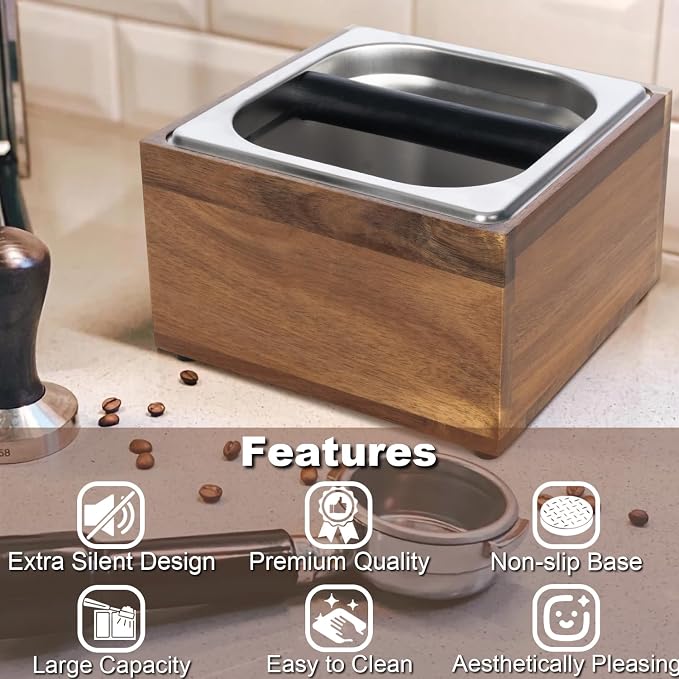Espresso Knock Box Coffee Puck Dump Bin Grounds Accessories Tamping Station | Quiet Design Coffee Knock Box Espresso Puck Tamp Station Espresso Large Capacity Non-slip Base Stainless Steel Barist Tools
