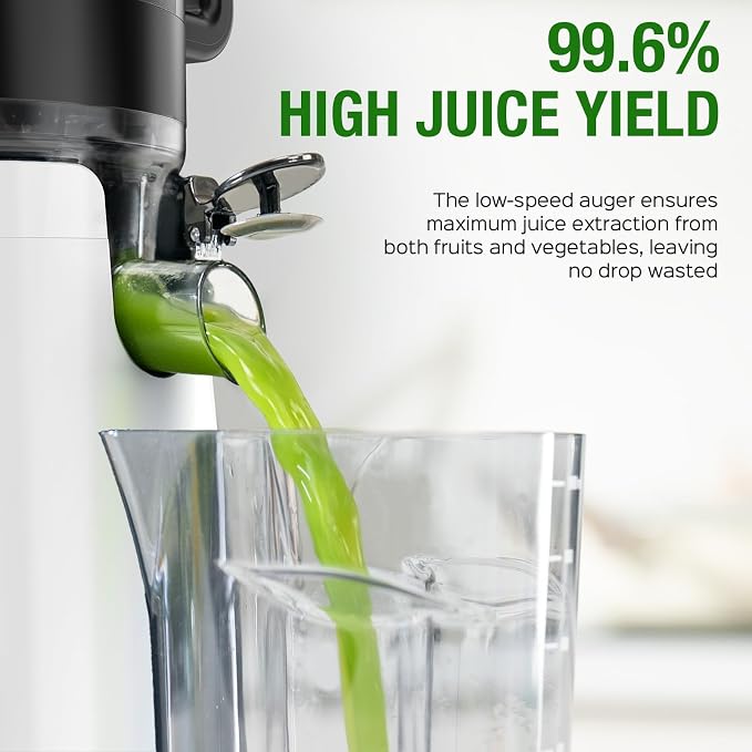 TUUMIIST Cold Press Juicer Machine, 5.8 Inch Extra Large Feed Chute for Whole Fruits, Easy to Clean Slow Juicer, High Yield, BPA Free - Classic White