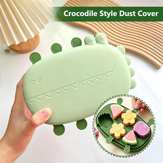 2 Pack Silicone Popsicle Mold, Fun Shaped Dinosaur Popsicle Silicone Molds with 16 Sticks, Reusable Small Mini Ice Popsicle Molds Set, Easy to Clean and Dishwasher Safe (Green)