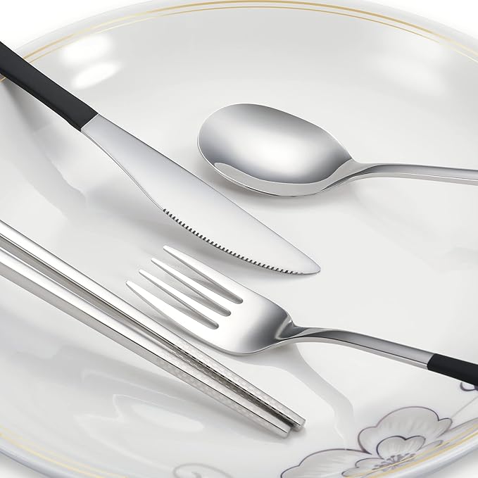 iNKULEER Travel cutlery set, 18/8 stainless steel cutlery, Reusable utensils set with case, Portable Silverware Lunch Box for Camping and Office