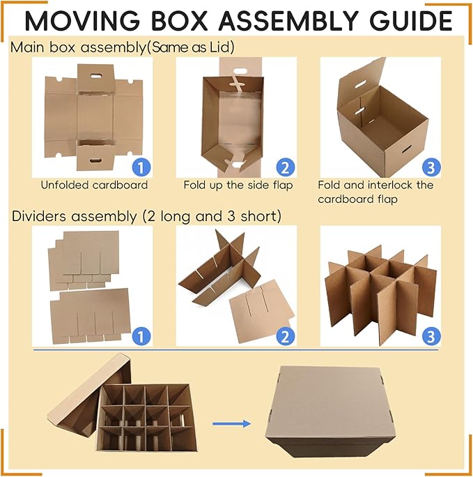 Unarty 4 Pack Wine Glass Moving Boxes with Handle, Kitchen Moving Boxes with Dividers and Lid for Dish Glassware 15 x 12 x 10 Inches