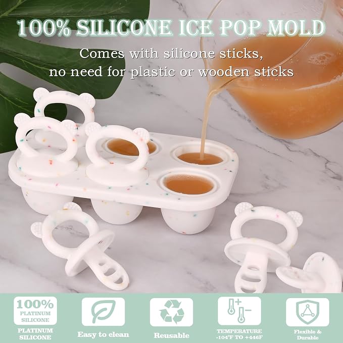 Sakolla Baby Popsicle Molds Mini 6-Cavity Silicone Ice Pop Mold with Sticks Breastmilk Popsicle Molds for Teething Relief Toddler Popsicle Mold for Ice Cream Frozen Yogurt and Fruit Juice (Confetti)