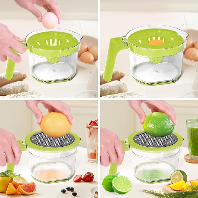 Manual Lemon Squeezer - Multifunctional Citrus Hand Juicer, Green | Lemon Lime Squeezer, 16.9oz Capacity Orange Juicer, Detachable Comfortable Grip Handle, Built-in Measuring Cup and Grater
