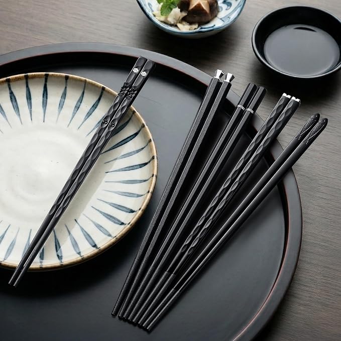 HIWARE 10 Pairs Fiberglass Chopsticks - Reusable Chopsticks Japanese Style Dishwasher Safe, 9 1/2 Inches