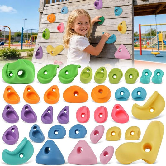36 PCS Rock Climbing Wall for Kids,Rock Wall Climbing Holds,Adults Climbing Wall Grip Kits Holds Up to 230 lbs for Outdoor Indoor Home Playground Climbing Wall Holds（Pastel Color）