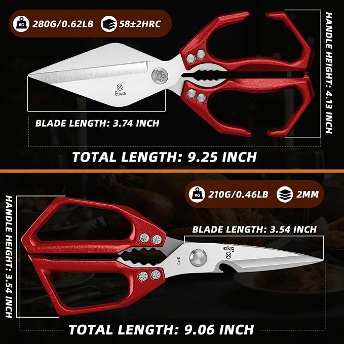 Kitchen Scissors Set Upgraded - Sharp Poultry Scissors | Heavy Duty Stainless Steel Kitchen Shears for Meat, Chicken Bones, and Turkey, Dishwasher Safe