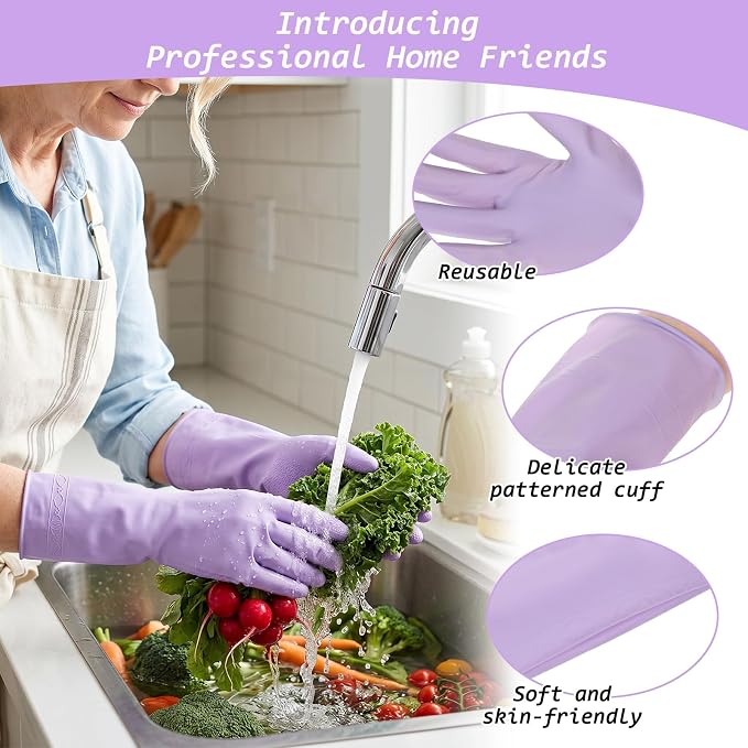 Gloves for Washing Dishes, Cleaning Rubber Gloves Medium Dish Glove for Women Dishwashing Glove Reusable for Washing Dishes, Kitchen, Purple