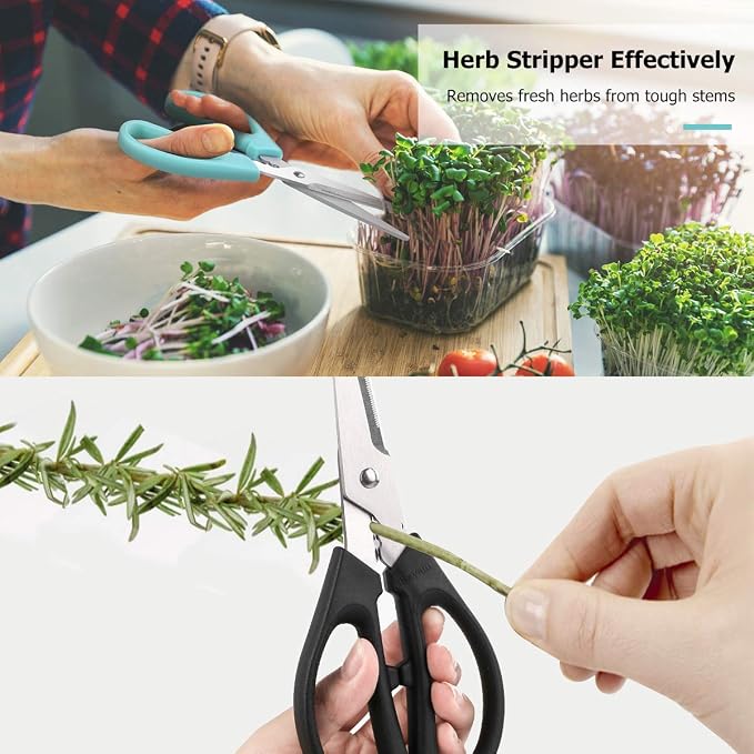 iBayam 3-Color Stainless Steel Dishwasher Safe Kitchen Shears Food Scissors | 8 Inch Utility Cooking Scissors for Women Men with Small Hands for Herbs Chicken Meat Poultry Fish BBQ
