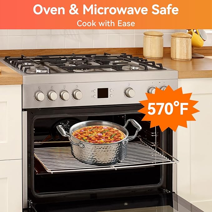 WANGYUANJI 1.8-Quart Stainless Steel Stock Pot with Lid, Small Soup/Sauce Pot, Tri-Ply Bottom, Induction Compatible, Dishwasher Safe, Hammered Finish