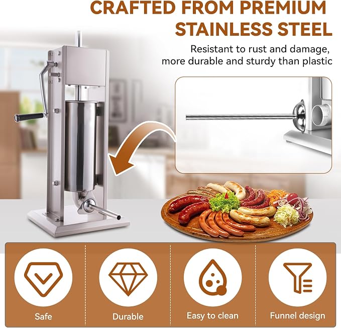 10mm Sausage Stuffer Tube, Stainless Sausage Stuffing Tubes, 10mm Stuffing Horn Compatible with Hakka, Lem and Other Brands Manual/Electric Sausage Stuffer, Universal 53mm Base