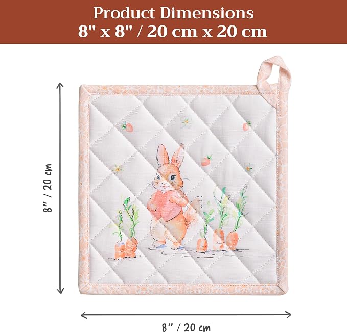 Maison d' Hermine Pot Holders 100% Cotton Potholders (8" x 8", Pack of 1) | Heat Resistant Hot Pads with Loop BBQ Cooking Baking Farmhouse Kitchen Handling Hot Pans Spring Summer - Bunny Party