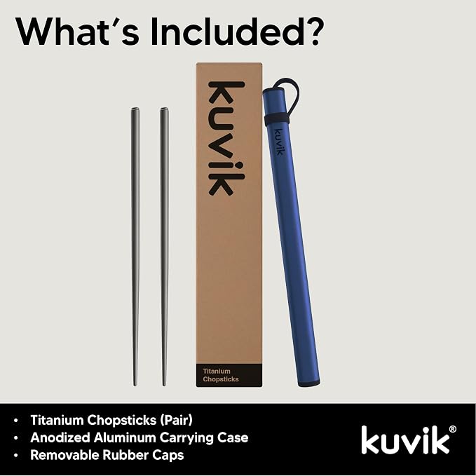 Kuvik Titanium Chopsticks with Nautical Blue Carrying Case