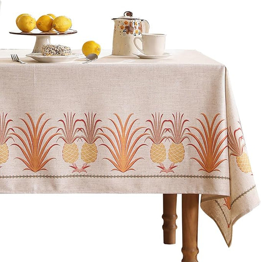 patdrea Designer Linen Tablecloth for Rectangle Table,Pineapple Pattern Extra Long Tablecloths,Table Cover Cloth Decor for Kitchen Dining Christmas,Tea Party,Thanksgiving,67"x118"-Pineapple B