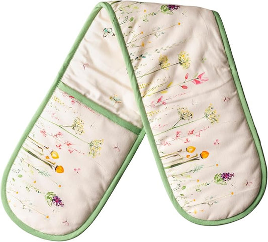 Maison d' Hermine Double Oven Mitts 100% Cotton Double Oven Glove (7"x35") | Heat Resistant BBQ Cooking Gloves with Loop Baking Grilling Kitchen Hotel Home Farmhouse Spring Summer - Botanical Fresh