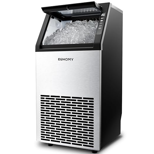 EUHOMY Commercial Ice Maker Machine,120lbs/24H Stainless Steel Under Counter Ice Machine with 33lbs Storage Bin, Freestanding Ice Maker for Home/Bar/Cafe/Restaurant