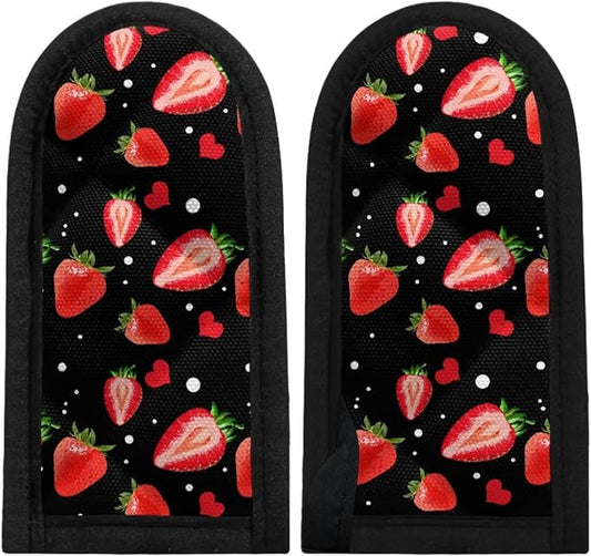 Coldinair Strawberry Print Hot Handle Covers Set of 2,Soft Heat Resistant Cast Iron Skillet Handle Covers,Non-Slip Pot Pan Handle Covers for Kitchen Cooking Baking