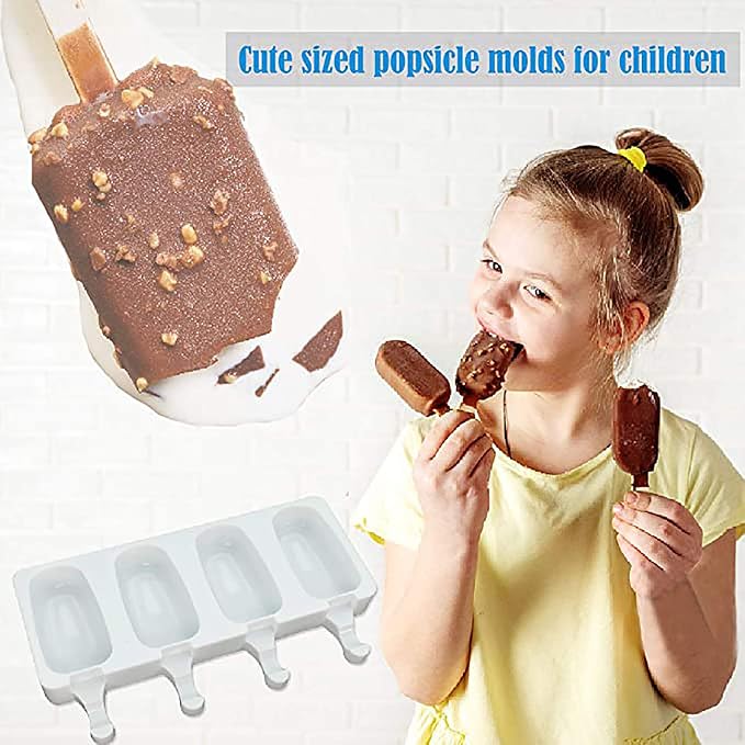 Vilihkc 2 Pack Popsicle Molds 4 Cavities Homemade Silicone Popsicle Molds for Kids Ice Pop Molds with 50 Wooden Sticks for DIY Ice Popsicle