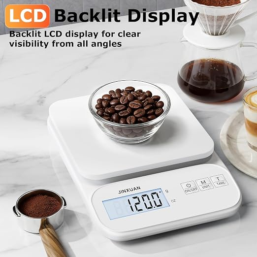 Kitchen Scale Food Scale 5kg/0.1g Digital Scale Food Weighing Scale for Cooking Baking Weight Loss, Rechargeable Coffee Scale Precision Baking Scale with Large Backlit LCD Display, USB Cord