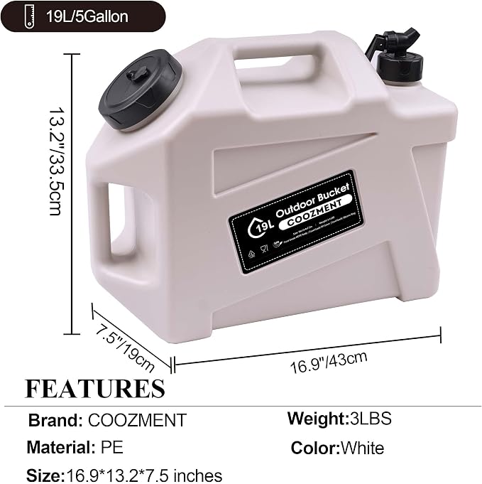 COOZMENT 3.2 Gallon/5 Gallon Water Containers with Spigot, BPA Free Water Jug, Military Green Water Tank, Multifunction Water Storage Containers for Camping Outdoor Hiking,Emergency Storage