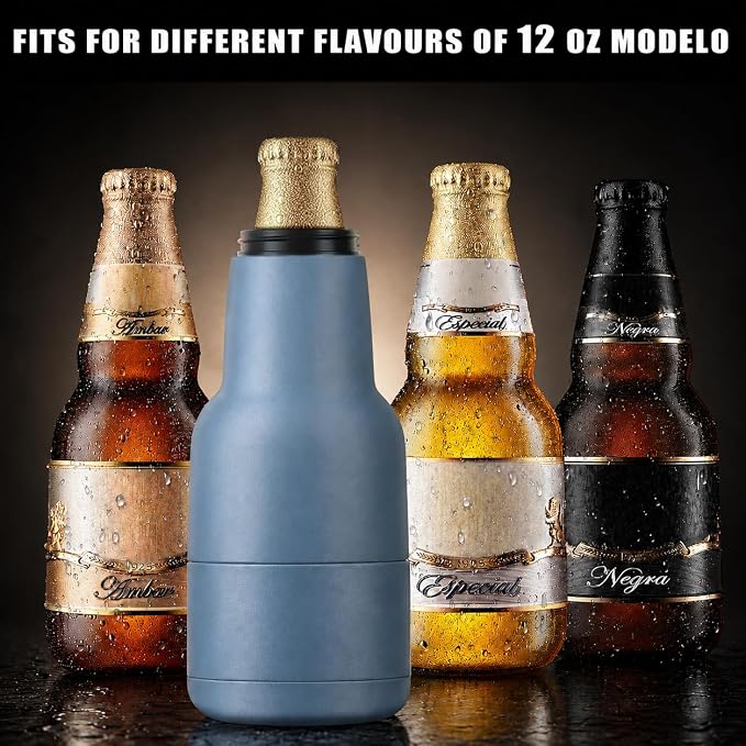 Beer Gift for Men, Lightweight Modelo Beverage Beer Bottle Cooler w/Beer Opener - Double Walled Stainless Steel 12oz. Modelo Beer Bottle Insulator Holder(Navy Blue)