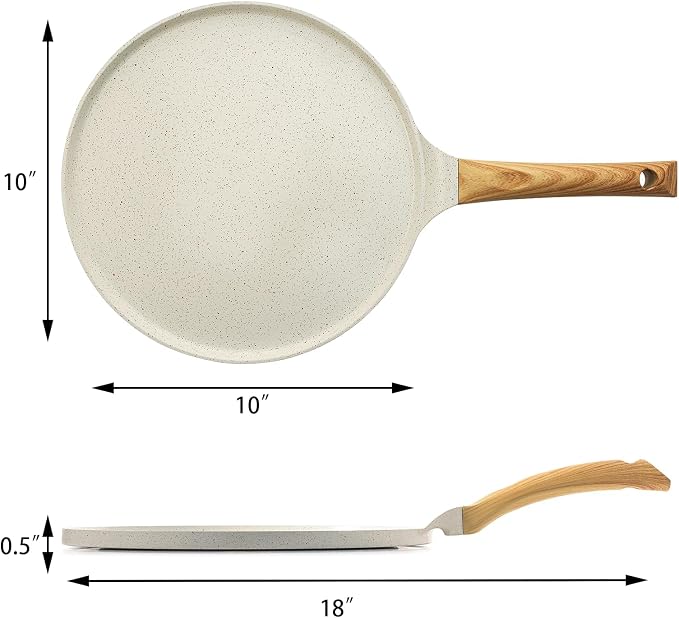 SENSARTE 10 Inch Nonstick Crepe Pan Ceramic Coating Pancake Pan White | Natural Ceramic Coating Dosa Pan Pancake Flat Skillet Tawa Griddle with Stay-Cool Handle, Induction Compatible