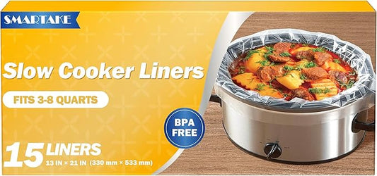 SMARTAKE Slow Cooker Liners, Large Size 13"x 21" Disposable Cooking Bags, Fit 3QT to 8QT for Slow Cooker, Cooking Trays, Suitable for Oval & Round Pots, 15 Liners