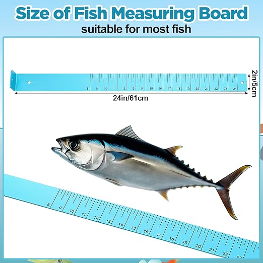 Zonon 1/8" x 2'' x 24" Fish Measuring Board Anodized Aluminum Fish Ruler Aqua Blue Corrosion Resistant Boat Measuring Tool for Fishing Competition Fresh and Salt Water
