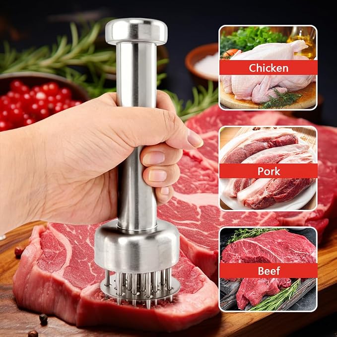 Meat Tenderizer Tool, 304 Stainless Steel Meat Mallet with 21 Ultra-Sharp Tenderizer Needles for Tenderizing Beef, Turkey, Chicken, Steak, Dishwasher Safe