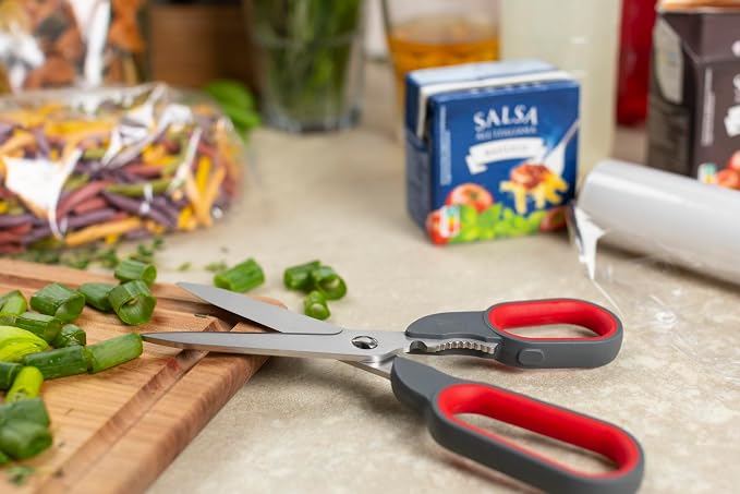 Kuhn Rikon Kitchen Shears Universal | Herb Stripper, Twist-Off Lid Opener, Micro-Serrated Blades, Self-Sharpening Blade