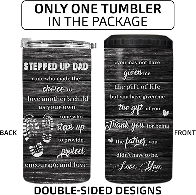 Step Dad Gifts, 4-IN-1 Stainless Steel Insulated Can Cooler | Fathers Day, Birthday, Christmas, Retirement, Beer Holder, Double-Wall, 16 Oz Tumbler, Keep Cold, Keep Hot, From Daughter Son