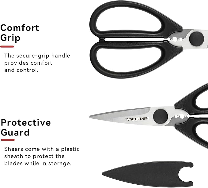 Kitchen Scissors for Food, HUNTER.DUAL Heavy Duty Come Apart Poultry Shears for Cooking, All Purpose for Cutting Chicken, Meat, Fish & Vegetables (Black, 8.26 Inch)