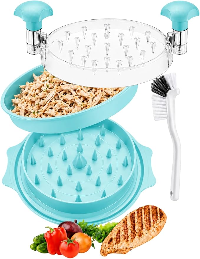 Large Chicken Shredder Tool Twist BPA Free Food Grade Material | Manual Meat Shredder Twist for Shredding, Chicken Breast Shredder Tool with Cleaning Brush, Ergonomic Handles, Non Slip Base