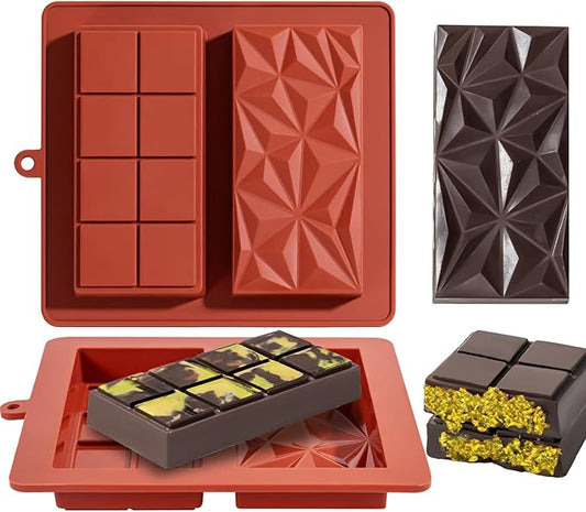 Chocolate Bar Mold Deep Dubai 1 Inch 2 Pcs Pistachio Chocolate Bar Silicone Thick Mold for Stuffed Bar, Large Candy Bar Mould for Filling