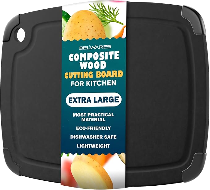 Dishwasher Safe Cutting Boards for Kitchen - Extra Large 18" x 12" Composite Wood Cutting Board with Juice Groove, Non-Slip Feet & Lightweight Eco-Friendly Design - Slate Black