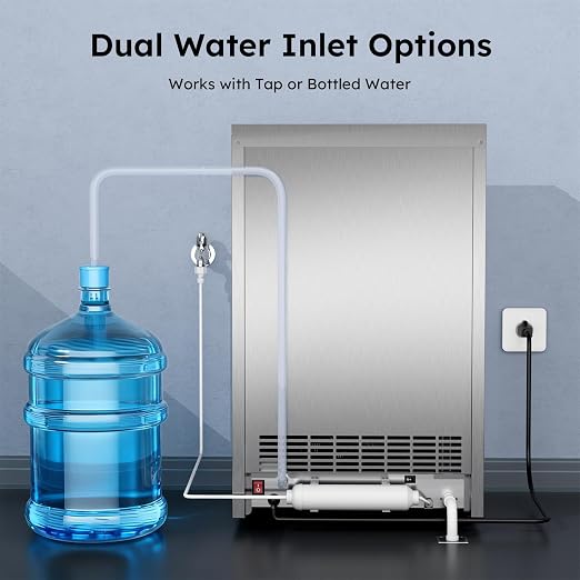 Commercial Ice Maker Machine - 200 Lbs/24H, Commercial Ice Machine with 50 LBS Storage Bin, Under Counter or Freestanding Ice Maker, 55 Ice Cubes in 5-15 min, Thicknesses Adjustable, Stainless Steel
