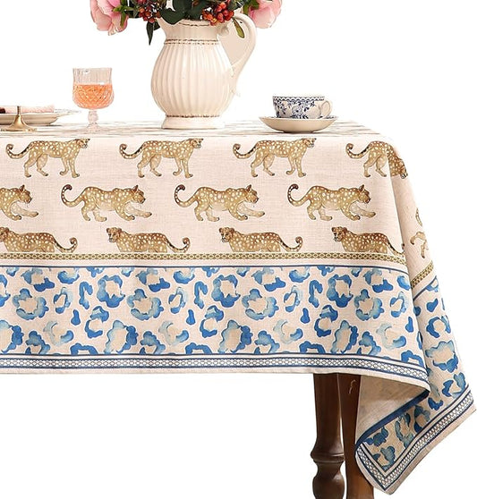 patdrea Designer Linen Rectangular Table Cloth,Vintage Leopard Animal Soft Extra Long Tablecloth,Fall Dacorative Cover for Kitchen Dining,Christmas,Parties,Holiday,Thanksgiving,63"x110"-from