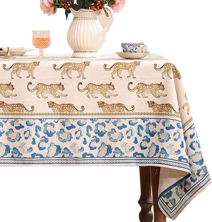 patdrea Designer Leopard Animal Linen Small Table Cloth for Square Table,Vintage Breathable Soft Tablecloth,Dacorative Cover for Kitchen Dining,Holiday,Christmas,Thanksgiving,67"x67"-from
